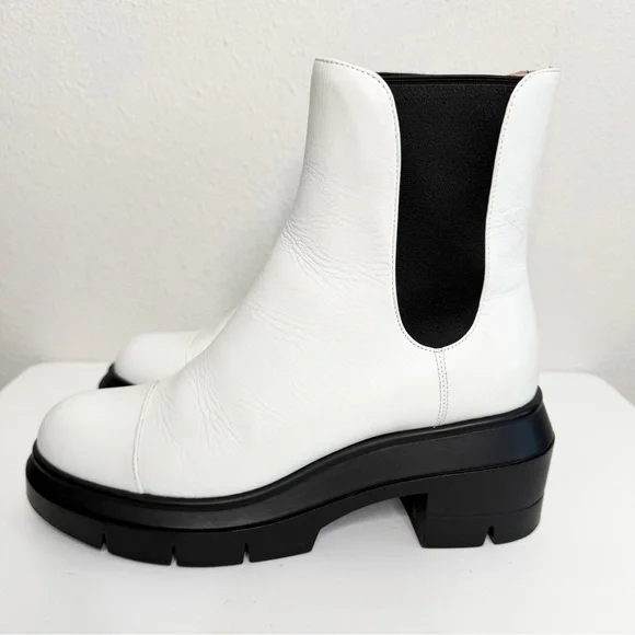 Stuart Weitzman Norah Chelsea Chunky Platform Boots in White Leather Size 37.5 - Picture 4 of 11
